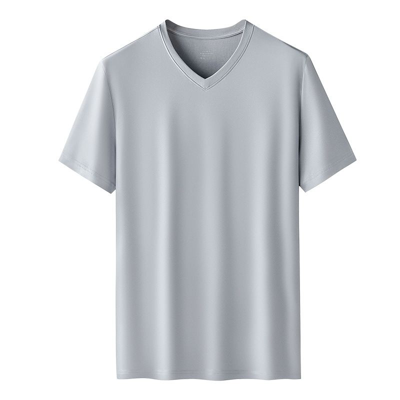 Kang Gongfang Men Modal T-Shirt Crewneck Short Sleeve V-neck-gray blue