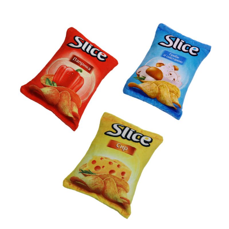 Plush Squeaky Pet Toy Potato Chips Jinda Toys Red barbecue flavor potato chips view 3