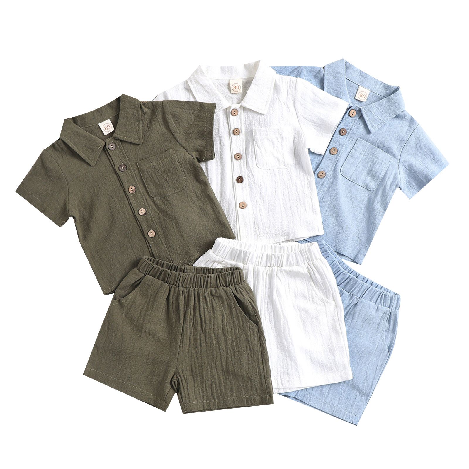 Boys Cotton Linen Polo 2-Piece Set Summer Short Sleeve White 120cm view 6
