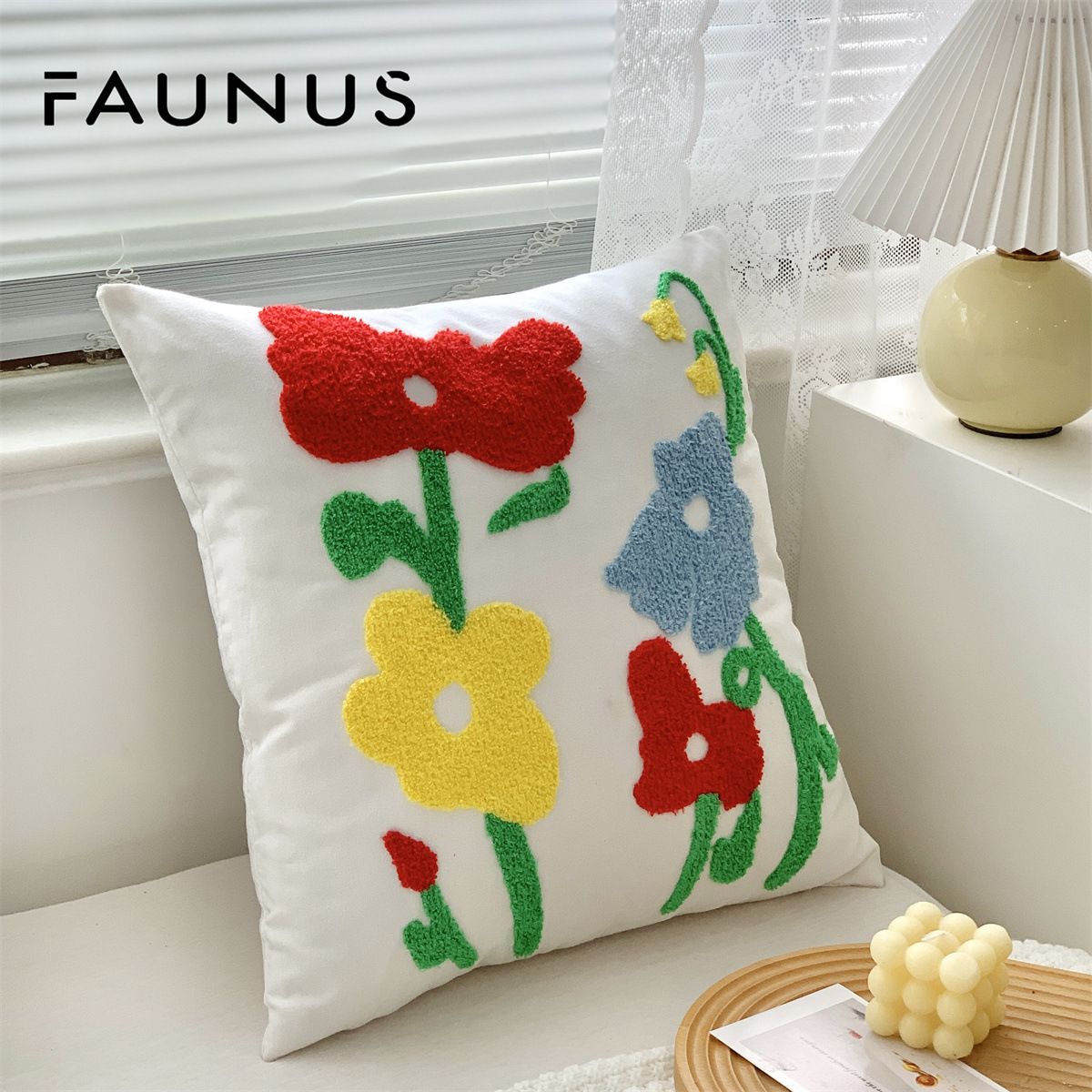 Faunus Cushion 45x45cm Cotton Linen Embroidery Cute Butterfly Flower 45*45