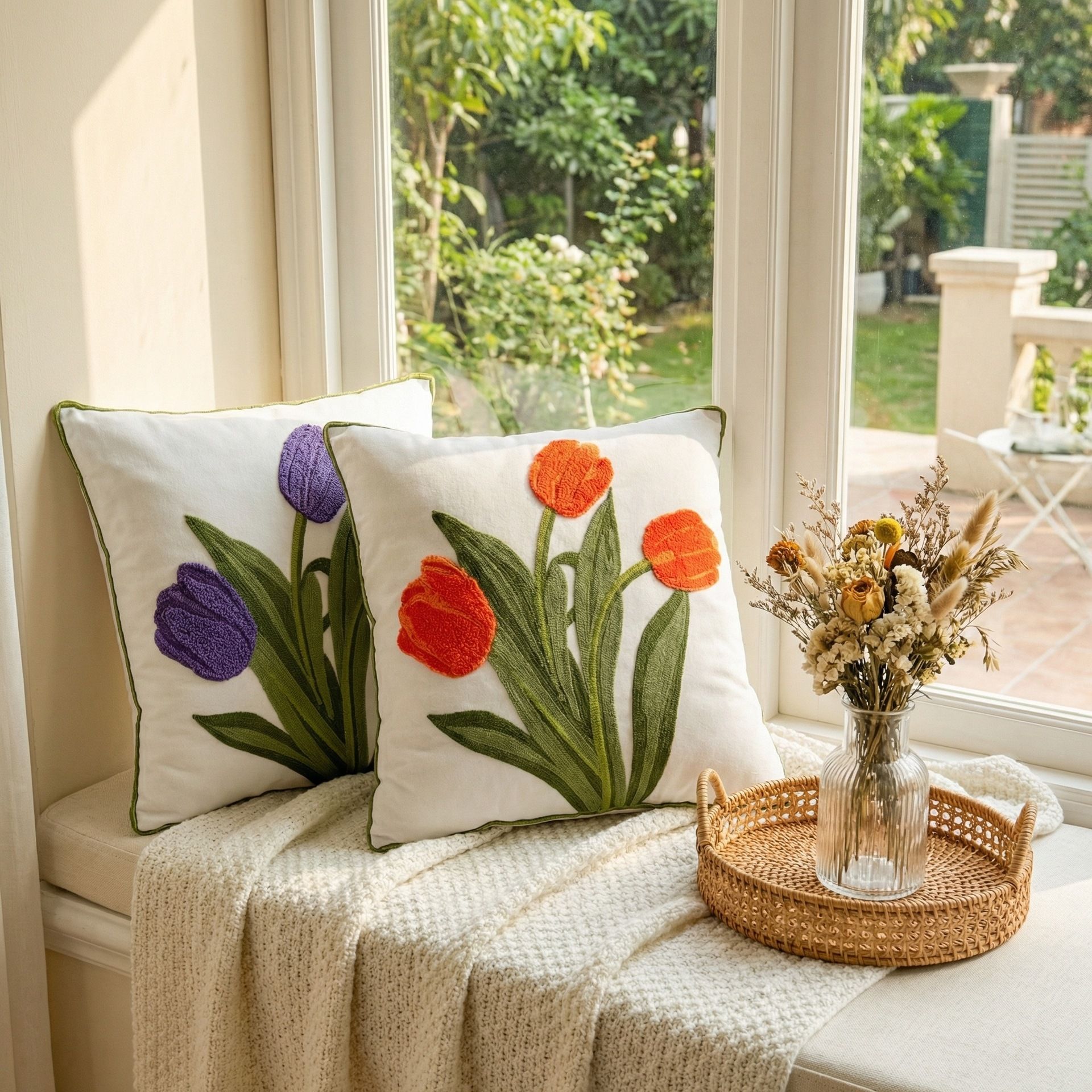 Faunus Cushion 45x45cm Cotton Linen Embroidery Cute Butterfly Flower 45*45 view 3