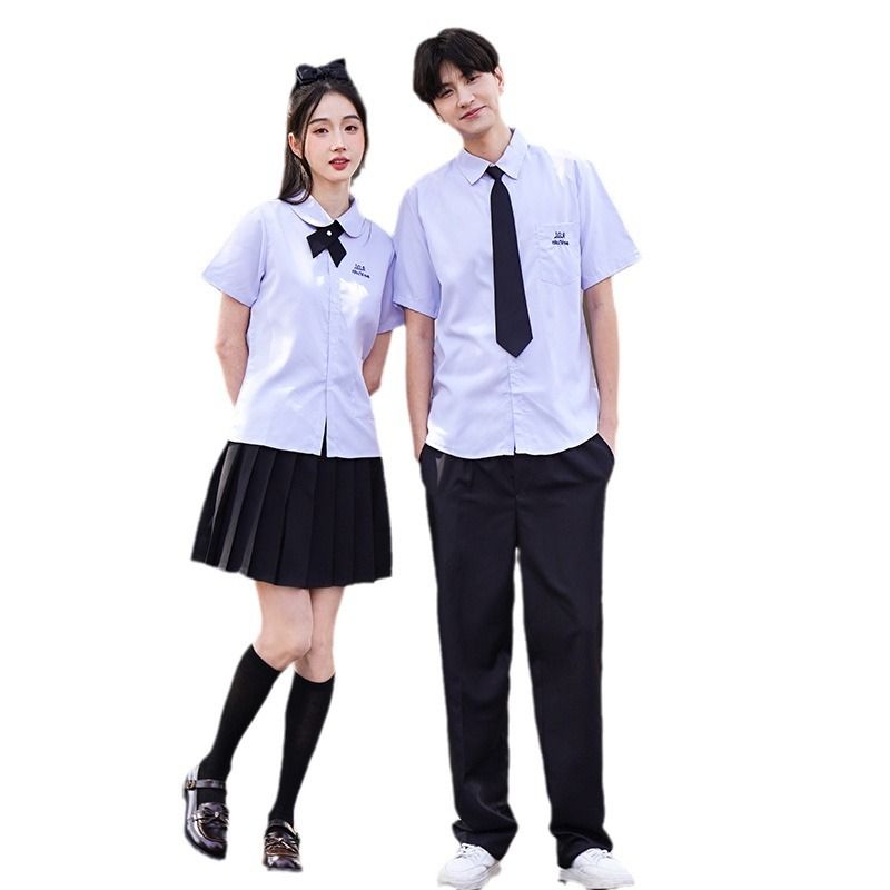 Thai School Uniform Shirt Cotton Blend Embroidery Badge Thai girls short view 6