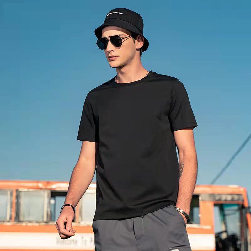Men Short Sleeve T Shirt Cotton Loose Summer Fog Blue 175/L(115kg -130kg) view 2