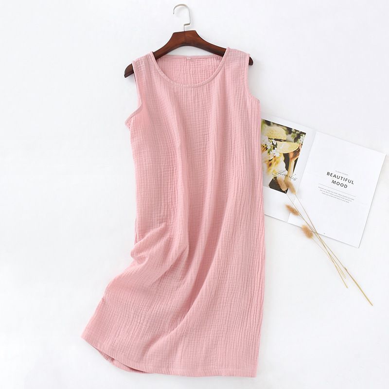 Women Cotton Sleeveless Nightgown Mid Skirt Summer Green L view 5