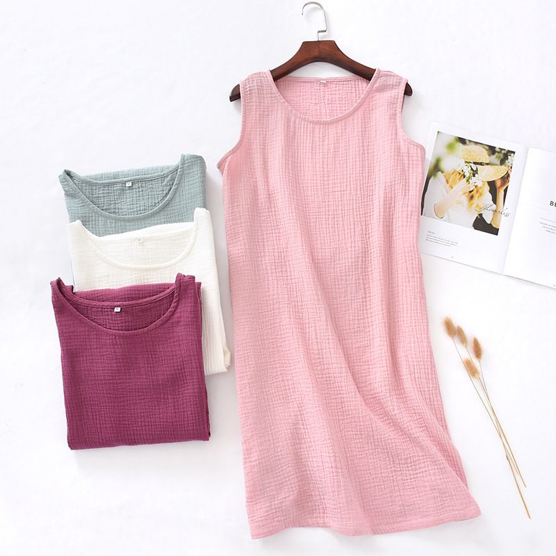 Women Cotton Sleeveless Nightgown Mid Skirt Summer Pink XL view 3