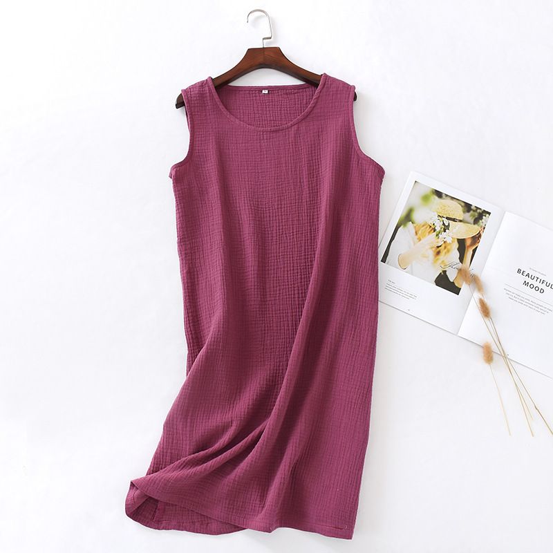 Women Cotton Sleeveless Nightgown Mid Skirt Summer Navy view 6