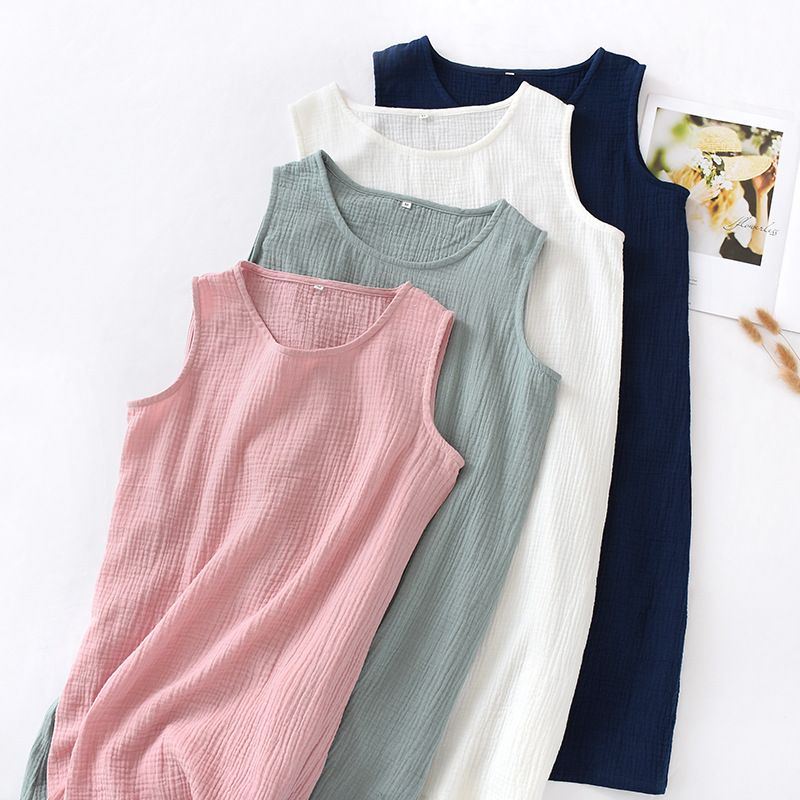 Women Cotton Sleeveless Nightgown Mid Skirt Summer Jujube view 4