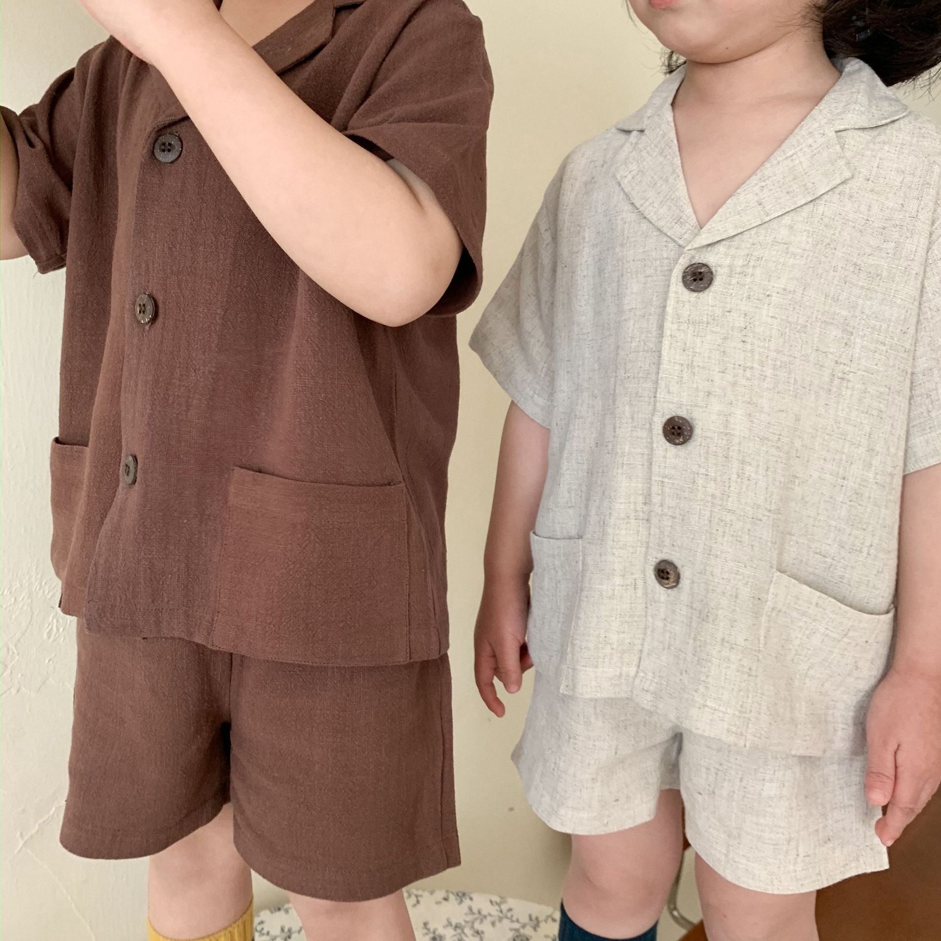 Kids Cotton Short Sleeve Shirt Shorts Set 21039 21039 Curry 80cm view 5