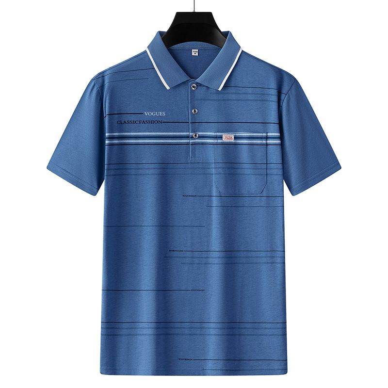 Men Summer Cotton Polo Shirt Loose Breathable B010 sapphire blue XL