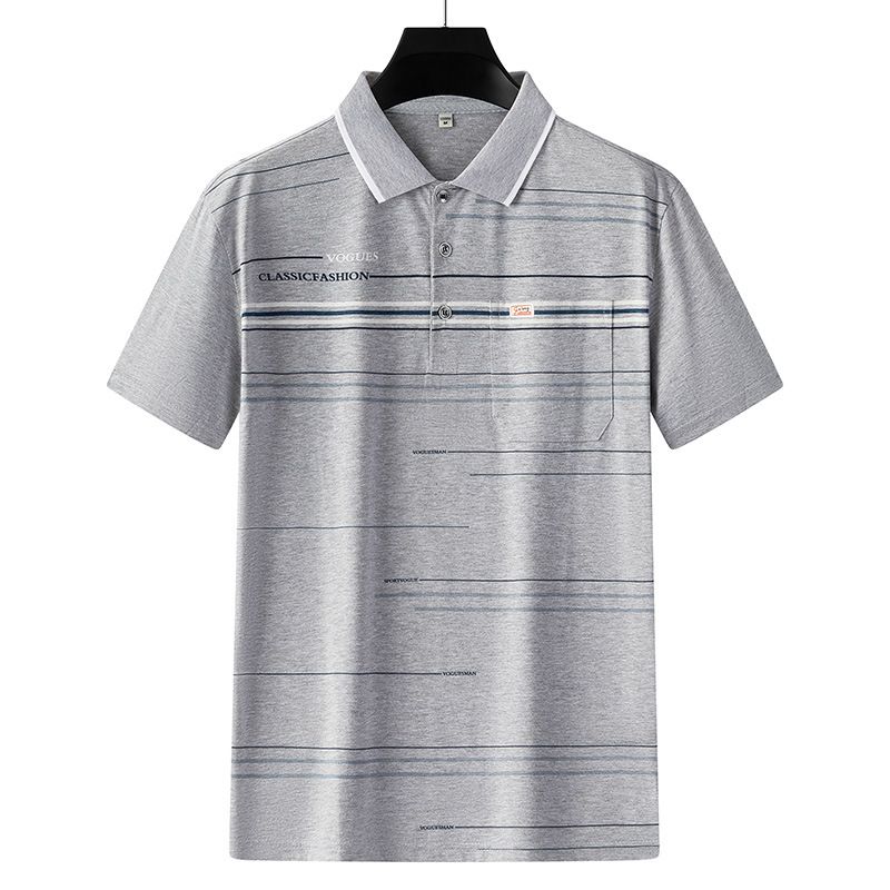 Men Summer Cotton Polo Shirt Loose Breathable B010 Gray XXXL