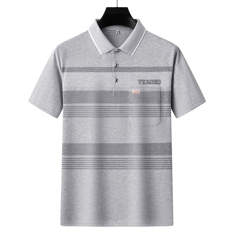 Men Summer Cotton Polo Shirt Loose Breathable B011 Gray XXXL