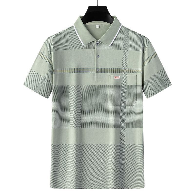 Men Summer Cotton Polo Shirt Loose Breathable B011 Gray XXXL view 3
