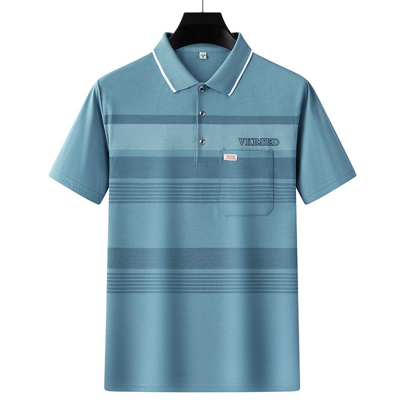 Men Summer Cotton Polo Shirt Loose Breathable B011 light blue XL