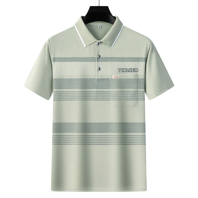 Men Summer Cotton Polo Shirt Loose Breathable B011 apricot