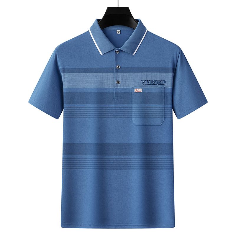 Men Summer Cotton Polo Shirt Loose Breathable B011 sapphire blue XL