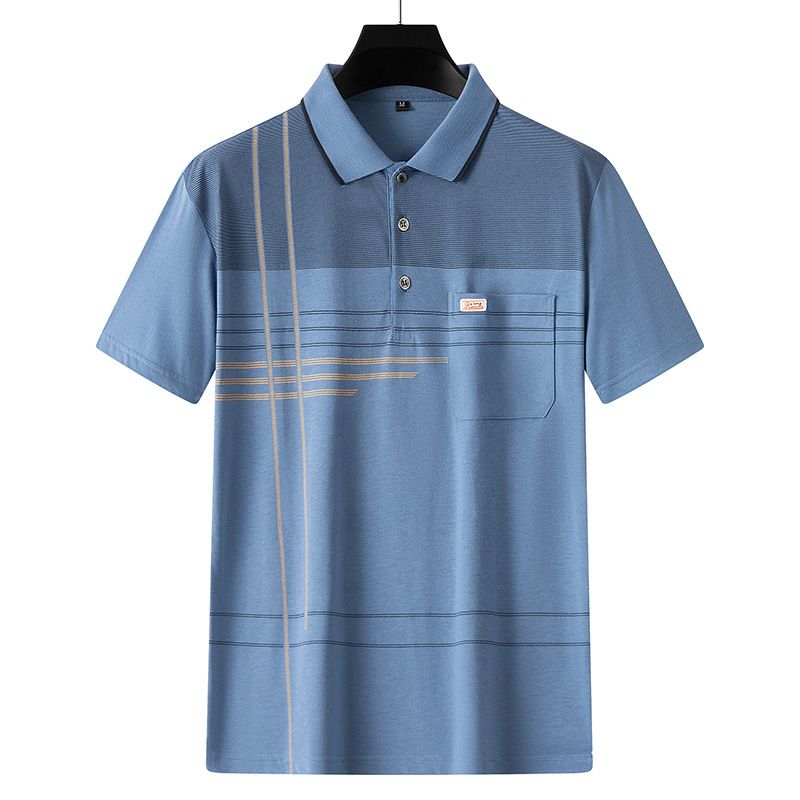 Men Summer Cotton Polo Shirt Loose Breathable B005 sapphire blue
