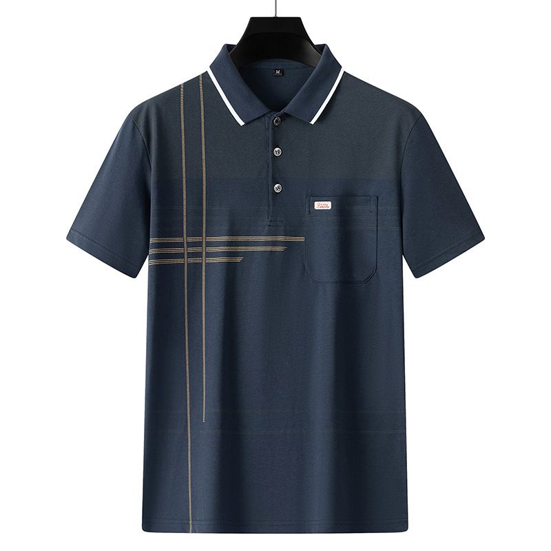 Men Summer Cotton Polo Shirt Loose Breathable B005 navy blue XXXL