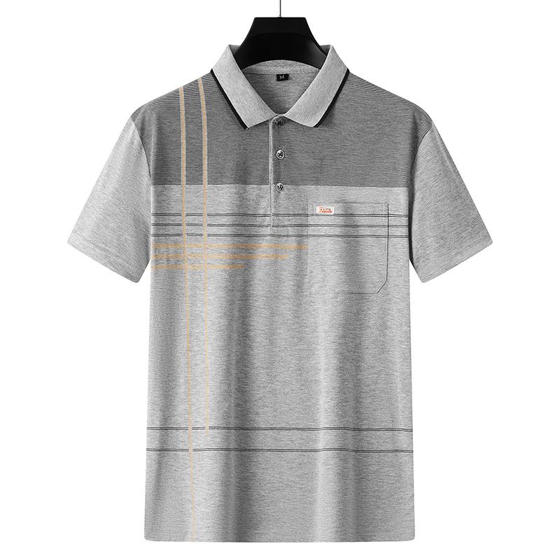 Men Summer Cotton Polo Shirt Loose Breathable B005 Gray XL