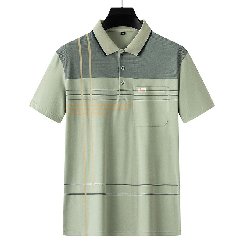 Men Summer Cotton Polo Shirt Loose Breathable B005 Apricot XL