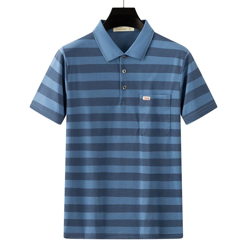 Men Summer Cotton Polo Shirt Loose Breathable B001 sapphire blue XXXL