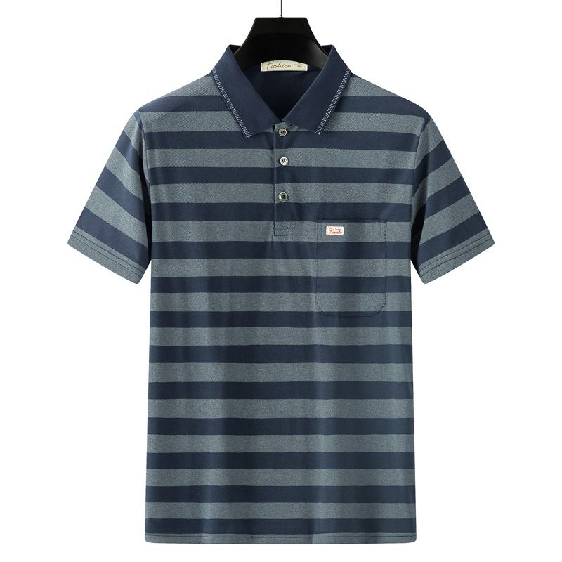 Men Summer Cotton Polo Shirt Loose Breathable B001 navy blue