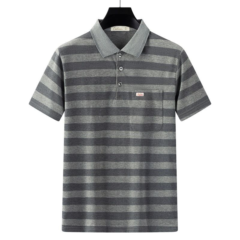 Men Summer Cotton Polo Shirt Loose Breathable B001 Gray