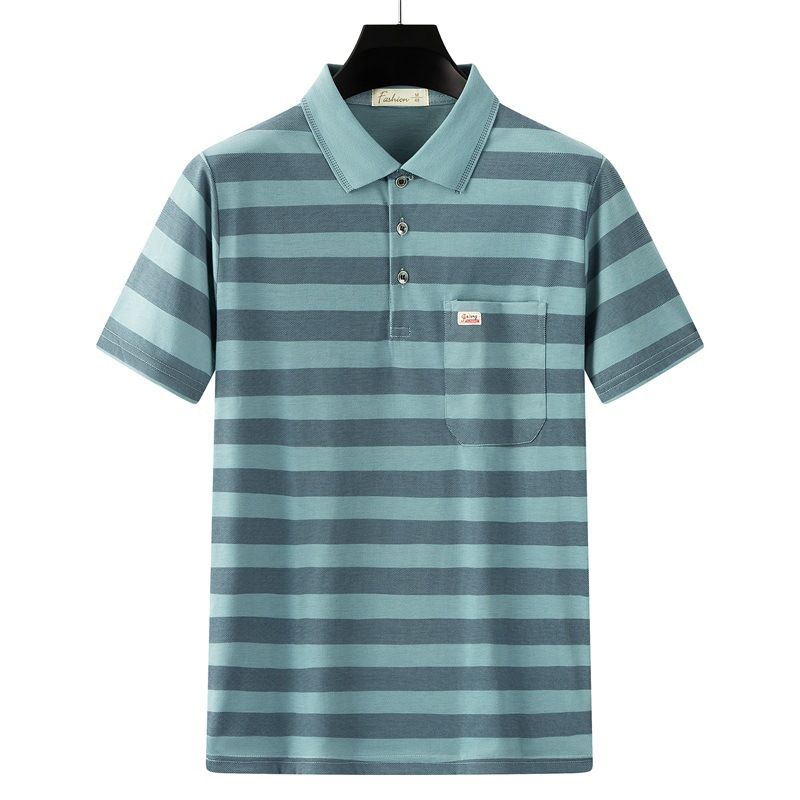 Men Summer Cotton Polo Shirt Loose Breathable B001 light blue XXL