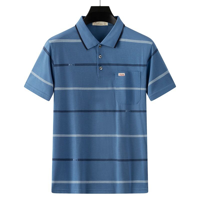Men Summer Cotton Polo Shirt Loose Breathable B002 sapphire blue XXL