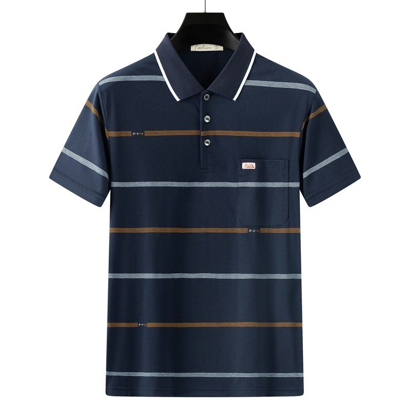 Men Summer Cotton Polo Shirt Loose Breathable B002 navy blue XXXL