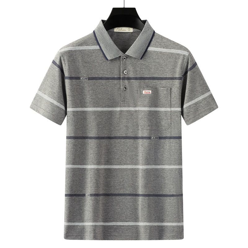 Men Summer Cotton Polo Shirt Loose Breathable B002 Gray XL