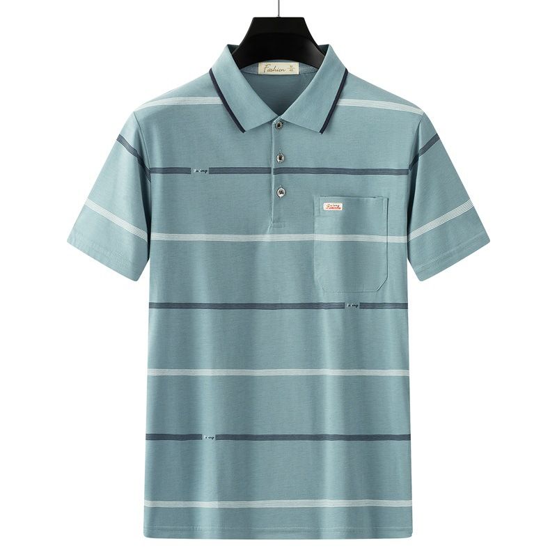 Men Summer Cotton Polo Shirt Loose Breathable B002 light blue