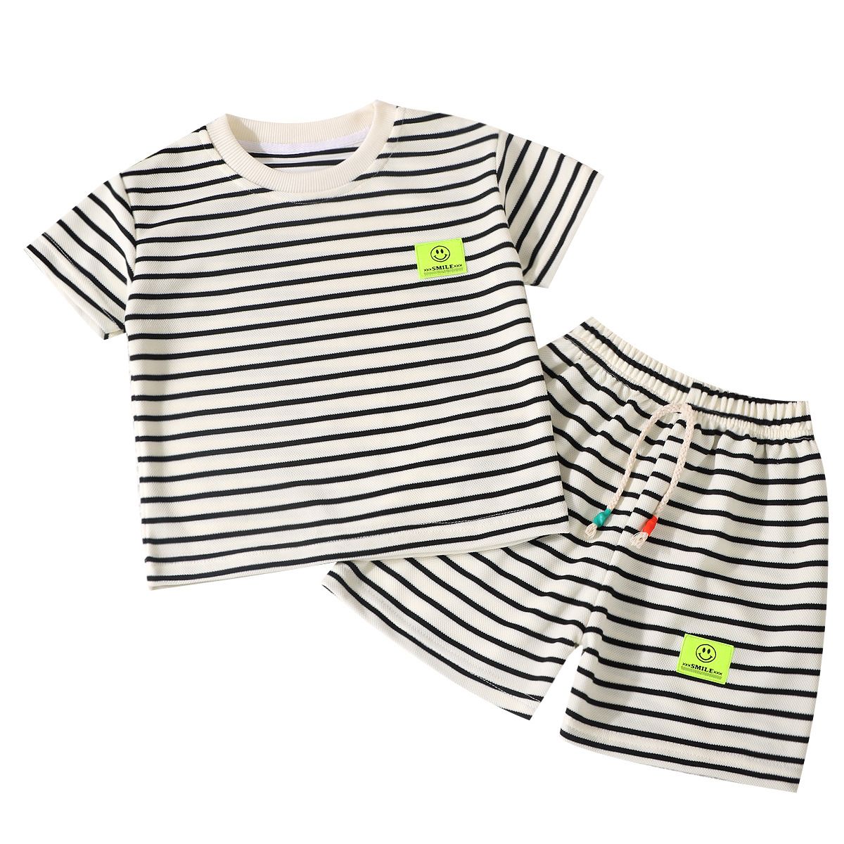Kunxi Beibei Boys Girls Summer Striped T-Shirt... Han Fan White Stripe Suit 110cm view 7