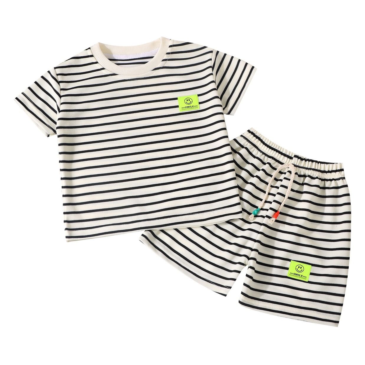 Kunxi Beibei Boys Girls Summer Striped T-Shirt... Han Fan White Stripe Suit 150cm view 2