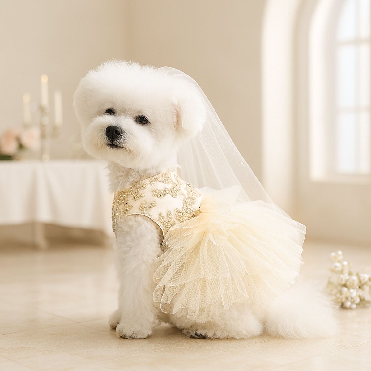 PETCIRCLE Pet Dog Cat Polyester Gauze Skirt Dress Starlight Wedding Dress view 3