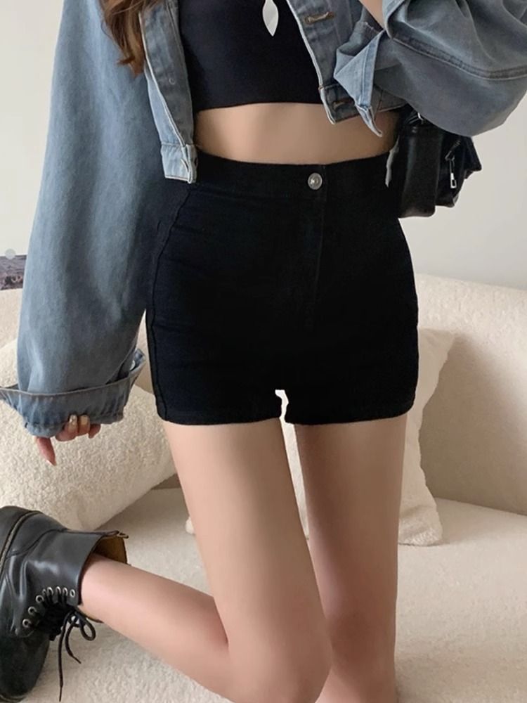 ACEKEO Black Denim Shorts High Waist Polyester view 5