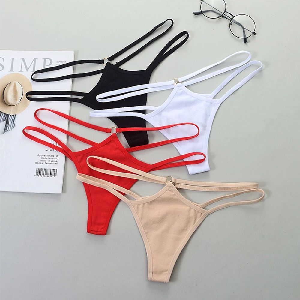 Women Milk Silk Thong Briefs Red S White L Size: L view 3