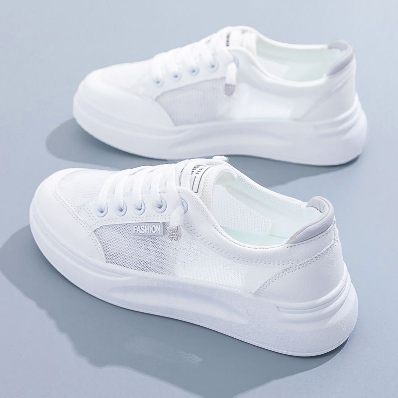 Women Mesh Sneakers Breathable Casual Flat white ash 36 view 3