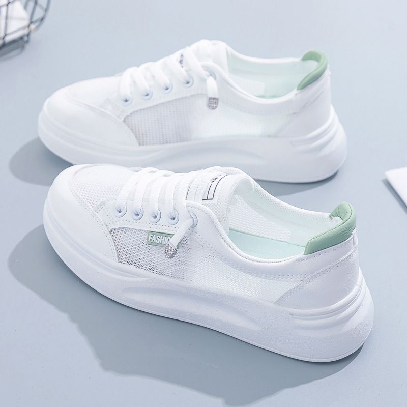 Women Mesh Sneakers Breathable Casual Flat white green 35 view 4