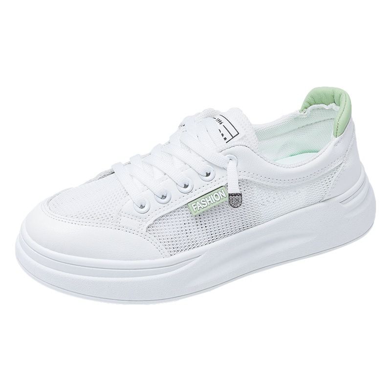 Women Mesh Sneakers Breathable Casual Flat white green 36 view 2