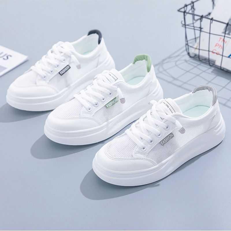 Women Mesh Sneakers Breathable Casual Flat white green 37 view 6