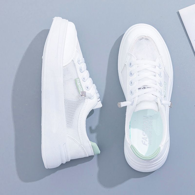 Women Mesh Sneakers Breathable Casual Flat white green 38 view 5