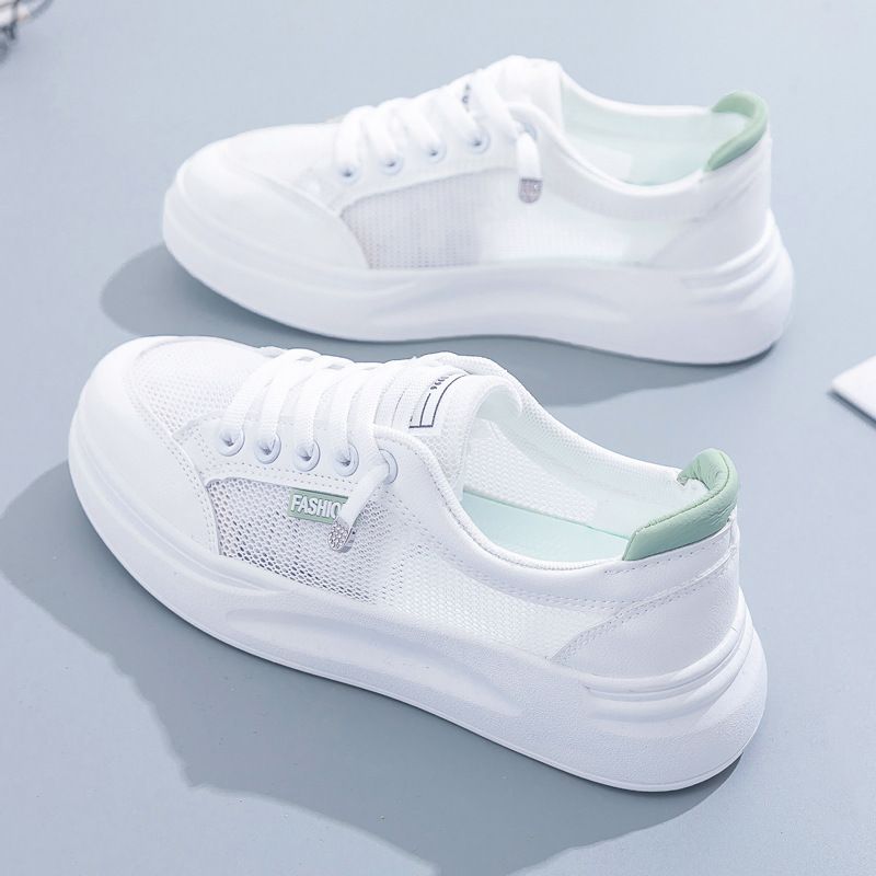 Women Mesh Sneakers Breathable Casual Flat white green 40 — image 1
