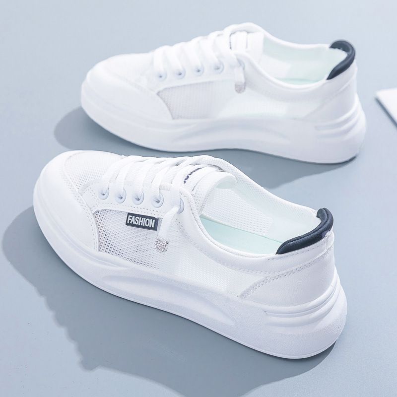 Women Mesh Sneakers Breathable Casual Flat white and black 35 — image 1