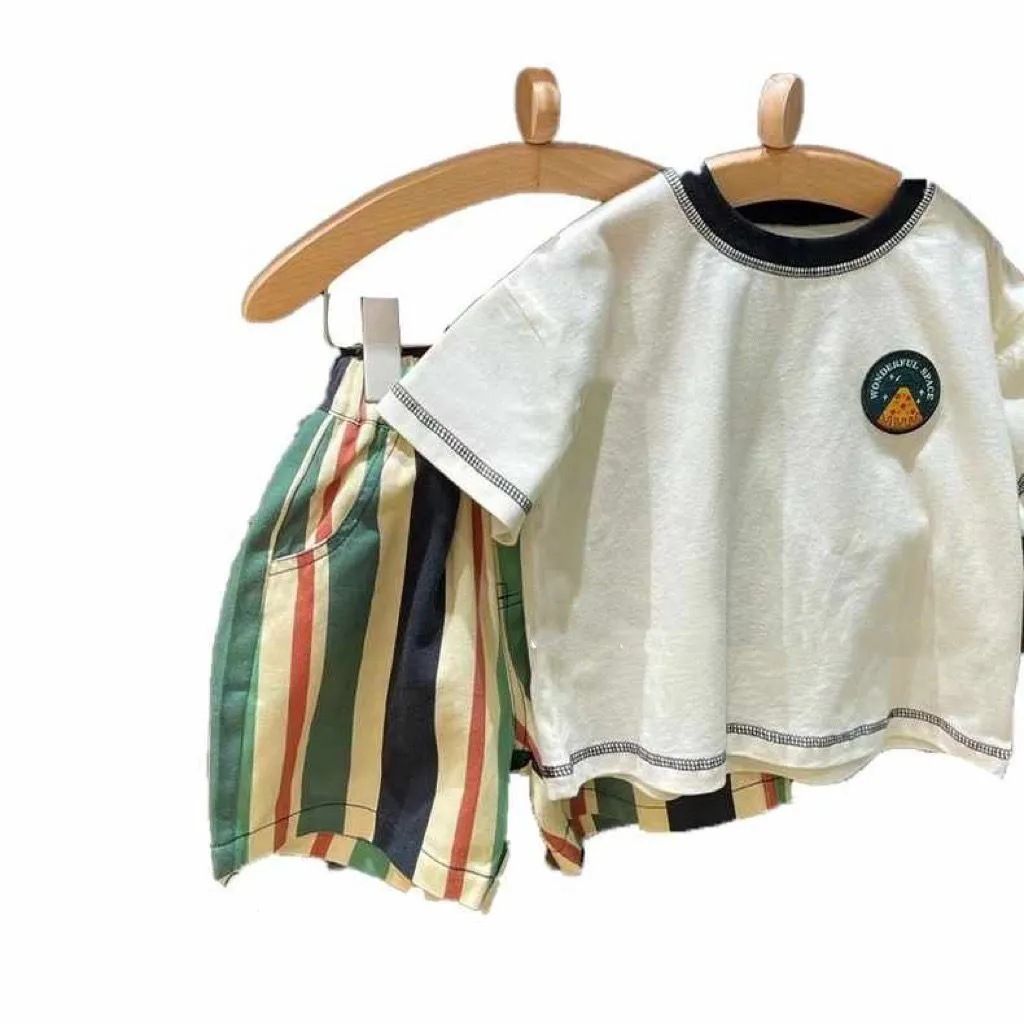 Yeon Bei Man Boys Cotton 2-Piece Summer Short Sleeve Striped Pants 80cm view 6