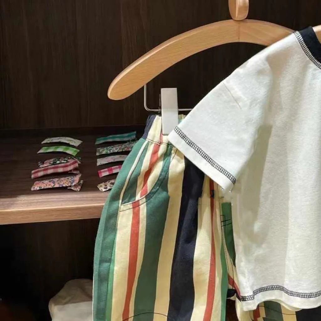 Yeon Bei Man Boys Cotton 2-Piece Summer Short Sleeve Striped Pants 90cm