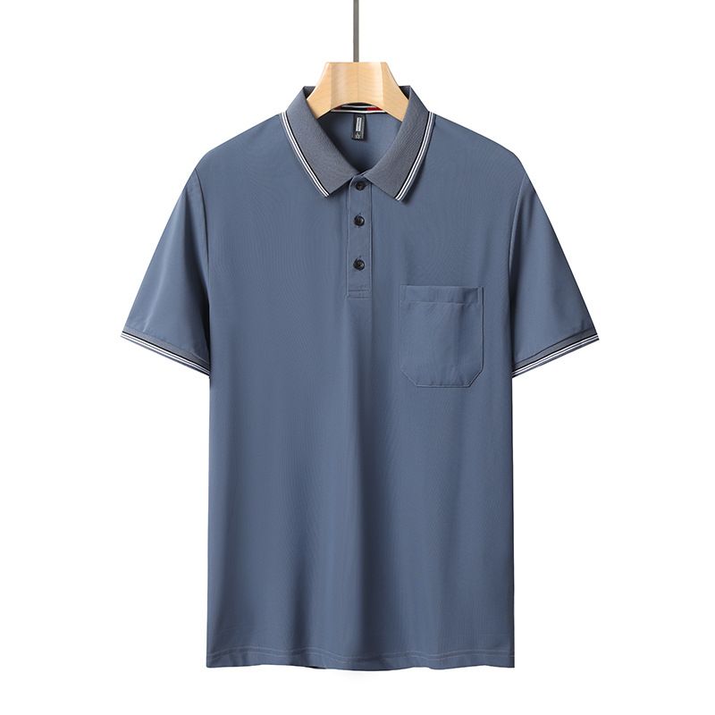 Aguida Men Summer Ice Silk Polo Shirt 6615 lapel gray blue XL 70.00 kg-80.00 kg