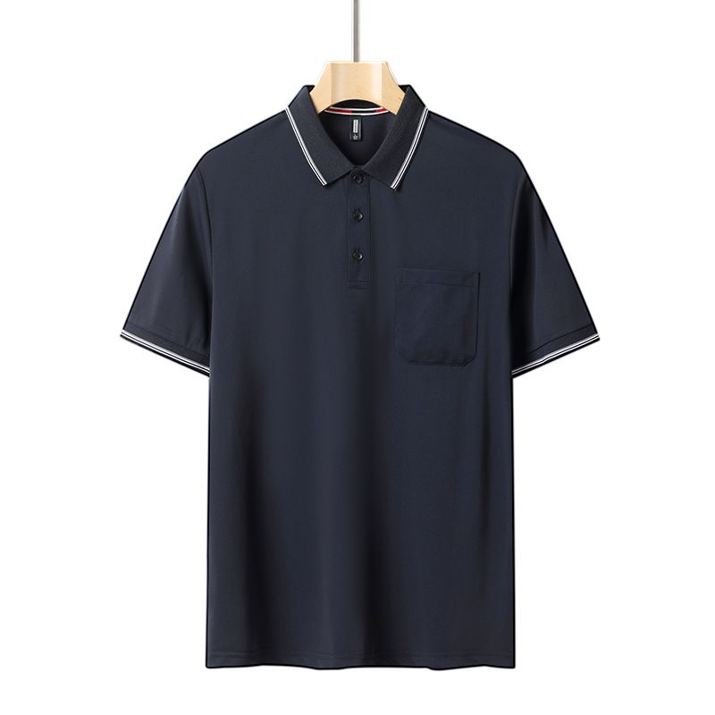 Aguida Men Summer Ice Silk Polo Shirt 6615 lapel navy blue XL 70.00 kg-80.00 kg