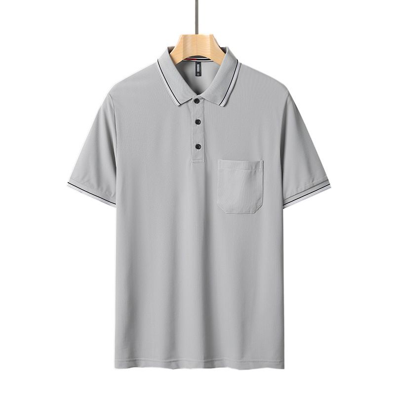 Aguida Men Summer Ice Silk Polo Shirt 6615 lapel light gray L 60.00 kg-70.00 kg