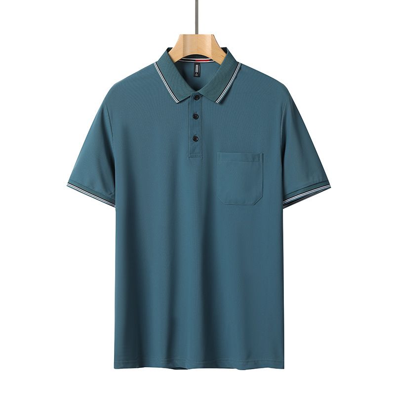 Aguida Men Summer Ice Silk Polo Shirt 6615 lapel dark green L 60.00 kg-70.00 kg