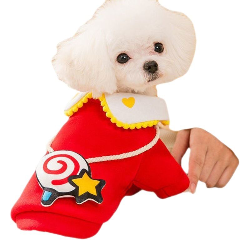 Dog Sweater Red Lollipop Pet Clothes Small red backpack S (recommended weight view 2